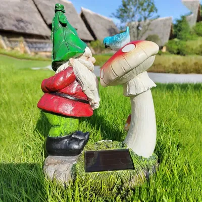 Garden Home Decor Mushroom Smelling Gnome Statue - Solar Energy Light