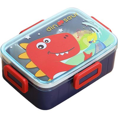 Twisoo Cute Cartoon Pattern Plastic Lunch Box for Kids, BPA-Free Bento Tiffin Box with 2 Compartments, Leakproof Lunch Container with Soup Box & Spoon, Ideal for School & Travel (Dinosaur)