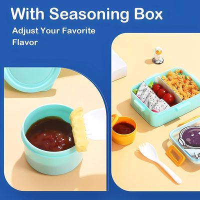 Twisoo Cute Cartoon Pattern Plastic Lunch Box for Kids, BPA-Free Bento Tiffin Box with 2 Compartments, Leakproof Lunch Container with Soup Box & Spoon, Ideal for School & Travel (Astronaut)