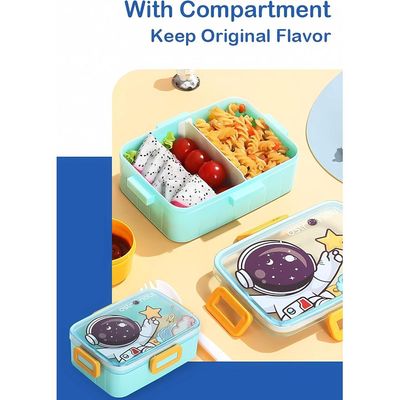 Twisoo Cute Cartoon Pattern Plastic Lunch Box for Kids, BPA-Free Bento Tiffin Box with 2 Compartments, Leakproof Lunch Container with Soup Box & Spoon, Ideal for School & Travel (Astronaut)