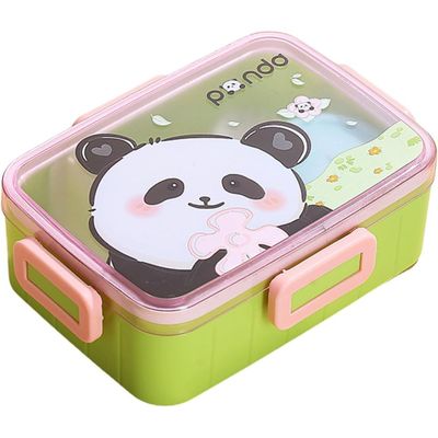 Twisoo Cute Cartoon Pattern Plastic Lunch Box for Kids, BPA-Free Bento Tiffin Box with 2 Compartments, Leakproof Lunch Container with Soup Box & Spoon, Ideal for School & Travel (Panda)
