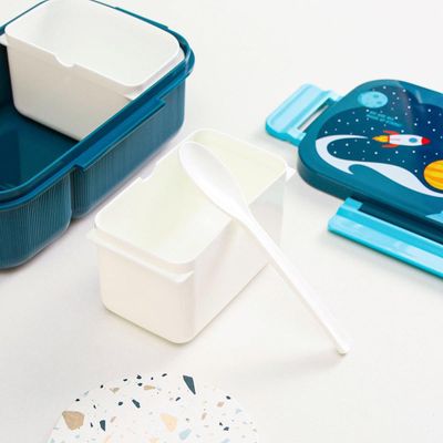 Twisoo Kids Space Lunch Box and Water Bottle Combo Set - 1800ml Leakproof 3-Compartment Lunchbox with Spoon, BPA-Free Food Grade Plastic, 500ml Spillproof Water Bottle for School (Blue)