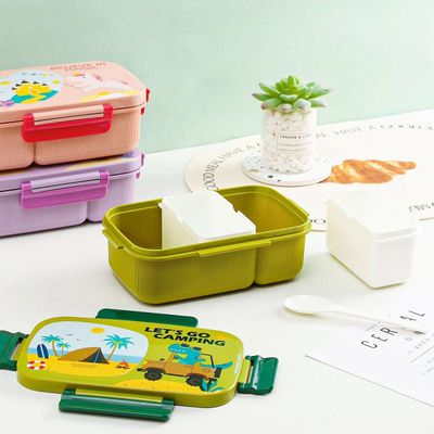 Twisoo Kids Space Lunch Box and Water Bottle Combo Set - 1800ml Leakproof 3-Compartment Lunchbox with Spoon, BPA-Free Food Grade Plastic, 500ml Spillproof Water Bottle for School (Green)