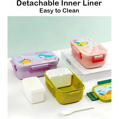 Twisoo Kids Space Lunch Box and Water Bottle Combo Set - 1800ml Leakproof 3-Compartment Lunchbox with Spoon, BPA-Free Food Grade Plastic, 500ml Spillproof Water Bottle for School (Green)