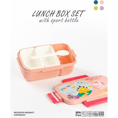 Twisoo Kids Space Lunch Box and Water Bottle Combo Set - 1800ml Leakproof 3-Compartment Lunchbox with Spoon, BPA-Free Food Grade Plastic, 500ml Spillproof Water Bottle for School (Pink)
