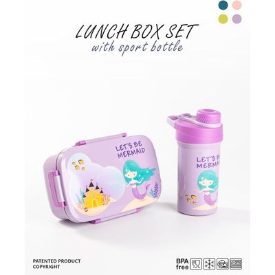 Twisoo Kids Space Lunch Box and Water Bottle Combo Set - 1800ml Leakproof 3-Compartment Lunchbox with Spoon, BPA-Free Food Grade Plastic, 500ml Spillproof Water Bottle for School (Purple)