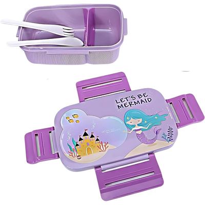 Twisoo Kids Space Lunch Box and Water Bottle Combo Set - 1800ml Leakproof 3-Compartment Lunchbox with Spoon, BPA-Free Food Grade Plastic, 500ml Spillproof Water Bottle for School (Purple)