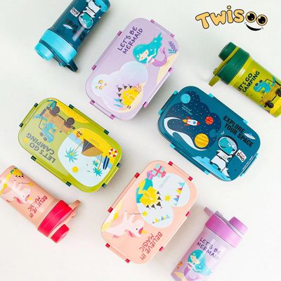 Twisoo Kids Space Lunch Box and Water Bottle Combo Set - 1800ml Leakproof 3-Compartment Lunchbox with Spoon, BPA-Free Food Grade Plastic, 500ml Spillproof Water Bottle for School (Purple)