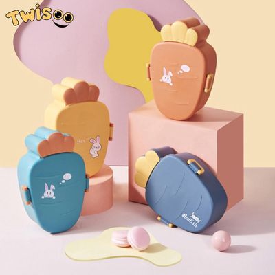 Twisoo Cute Rabbit Lunch Box for Kids - 900ml BPA-Free Food Grade PP, 3 Compartment Leakproof Lunchbox with Spoon & Fork, Clip Lock Spillproof Design, Ideal for School (Gray)