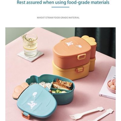 Twisoo Cute Rabbit Lunch Box for Kids - 900ml BPA-Free Food Grade PP, 3 Compartment Leakproof Lunchbox with Spoon & Fork, Clip Lock Spillproof Design, Ideal for School (Green)