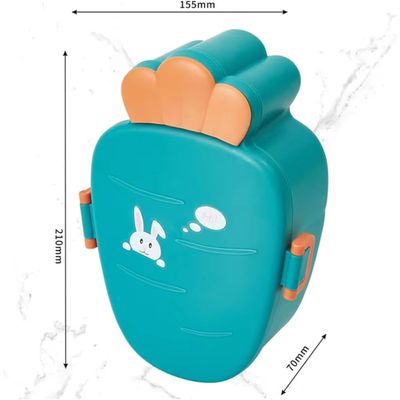 Twisoo Cute Rabbit Lunch Box for Kids - 900ml BPA-Free Food Grade PP, 3 Compartment Leakproof Lunchbox with Spoon & Fork, Clip Lock Spillproof Design, Ideal for School (Green)