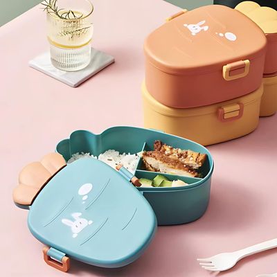 Twisoo Cute Rabbit Lunch Box for Kids - 900ml BPA-Free Food Grade PP, 3 Compartment Leakproof Lunchbox with Spoon & Fork, Clip Lock Spillproof Design, Ideal for School (Green)