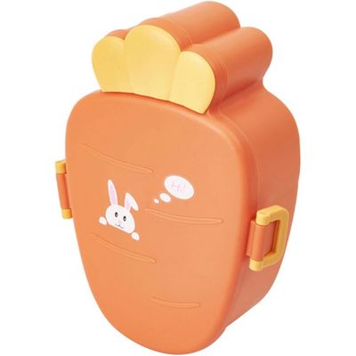 Twisoo Cute Rabbit Lunch Box for Kids - 900ml BPA-Free Food Grade PP, 3 Compartment Leakproof Lunchbox with Spoon & Fork, Clip Lock Spillproof Design, Ideal for School (Orange)