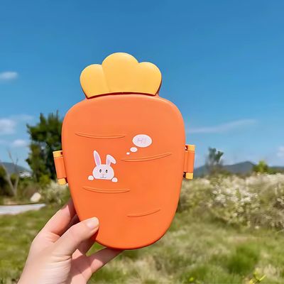 Twisoo Cute Rabbit Lunch Box for Kids - 900ml BPA-Free Food Grade PP, 3 Compartment Leakproof Lunchbox with Spoon & Fork, Clip Lock Spillproof Design, Ideal for School (Orange)