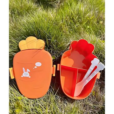 Twisoo Cute Rabbit Lunch Box for Kids - 900ml BPA-Free Food Grade PP, 3 Compartment Leakproof Lunchbox with Spoon & Fork, Clip Lock Spillproof Design, Ideal for School (Orange)
