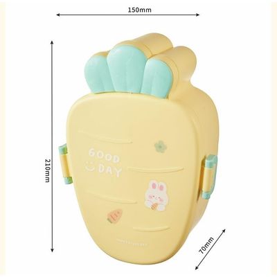 Twisoo Cute Rabbit Lunch Box for Kids - 900ml BPA-Free Food Grade PP, 3 Compartment Leakproof Lunchbox with Spoon & Fork, Clip Lock Spillproof Design, Ideal for School (Yellow)