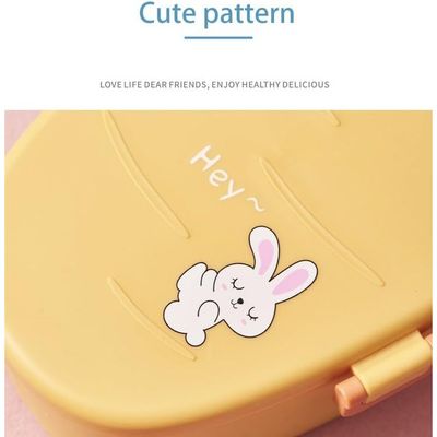 Twisoo Cute Rabbit Lunch Box for Kids - 900ml BPA-Free Food Grade PP, 3 Compartment Leakproof Lunchbox with Spoon & Fork, Clip Lock Spillproof Design, Ideal for School (Yellow)
