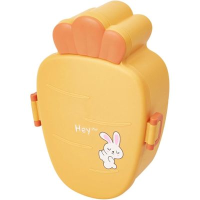 Twisoo Cute Rabbit Lunch Box for Kids - 900ml BPA-Free Food Grade PP, 3 Compartment Leakproof Lunchbox with Spoon & Fork, Clip Lock Spillproof Design, Ideal for School (Yellow)