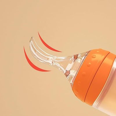 Twisoo Silicone Baby Food Feeder Bottle with Spoon - 120ML BPA-Free Squeeze Feeder for Toddlers, Ideal for Semi-Solid Foods, Cereals, Purees & Anti-Colic Design (Orange)