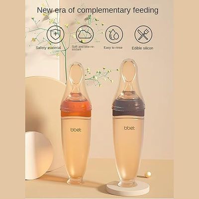 Twisoo Silicone Baby Food Feeder Bottle with Spoon - 120ML BPA-Free Squeeze Feeder for Toddlers, Ideal for Semi-Solid Foods, Cereals, Purees & Anti-Colic Design (Gray)