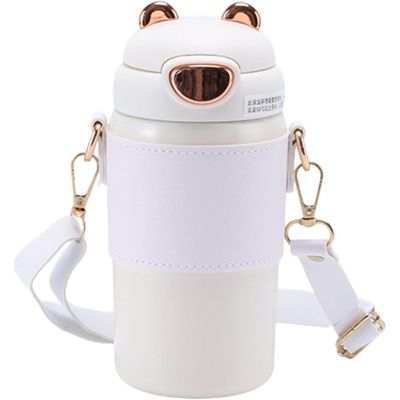 Twisoo Stainless Steel Water Bottle with Straw Lid, Vacuum Insulated Metal Water Bottle, Reusable Double Walled Leak Proof Sports Water Bottle, Flask for Hot Cold Drinks, for Girls 400ml (White)