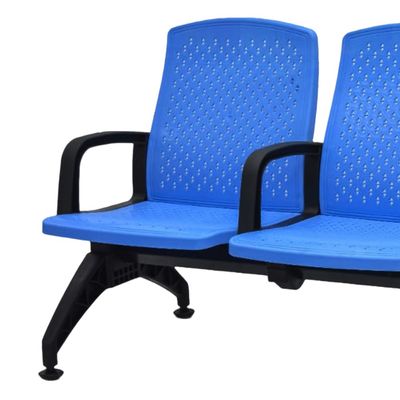 Empire Furniture 3-Seater Waiting Area Bench, Blue Plastic Seats with Arms, 172 x 85 x 62 cm, Black Metal Frame