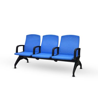 Empire Furniture 3-Seater Waiting Area Bench, Blue Plastic Seats with Arms, 172 x 85 x 62 cm, Black Metal Frame