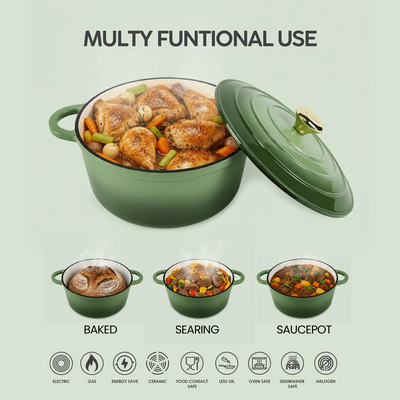 Healthy And Safe Non-Stick Enameled Cast Iron 7-Piece Dutch Oven Cookware Set With Gloves And 2-Piece Mills. Includes: 24Cm Dutch Oven Fry Pan, 18Cm, 21Cm, And 24Cm Dutch Ovens With Lids, Gloves, And 2-Piece Mills. - Green Healthy And Safe Non-Stick Enameled Cast Iron 7-Piece Dutch Oven Cookware Set With Gloves And 2-Piece Mills. Includes: 24Cm Dutch Oven Fry Pan, 18Cm, 21Cm, And 24Cm Dutch Ovens With Lids, Gloves, And 2-Piece Mills. - Green