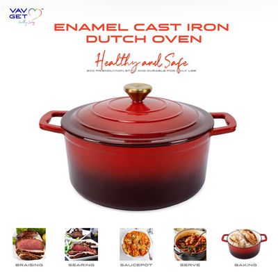 Enameled Cast Iron Casserole Dish With Lid - 5 Quart Enamel Cookware Pot - Enameled Cast Iron Dutch Oven With Lid - Red