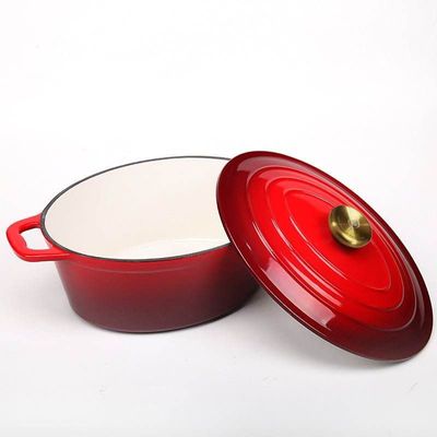 Enameled Cast Iron Oval Casserole Dish With Lid - 4.25 Quart Enamel Oval Cookware Pot - Enameled Cast Iron Dutch Oven With Lid - Red