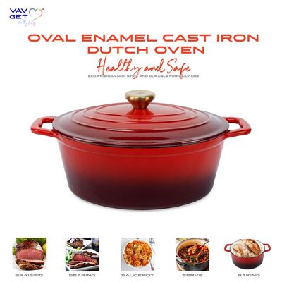 Enameled Cast Iron Oval Casserole Dish With Lid - 4.25 Quart Enamel Oval Cookware Pot - Enameled Cast Iron Dutch Oven With Lid - Red