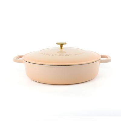 Enameled Cast Iron Dutch Oven Braiser. 28Cm, 3.79L, Beige, Induction & All Hob Compatible, Oven & Grill Safe - Peach