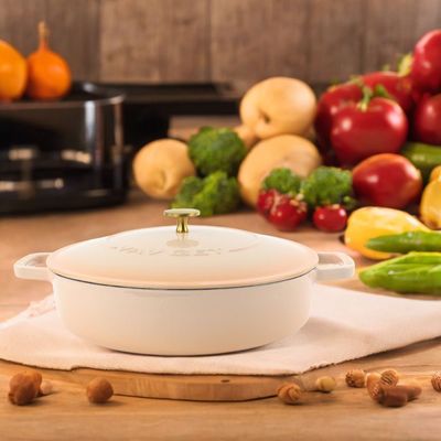 Enameled Cast Iron Dutch Oven Braiser. 28Cm, 3.79L, Beige, Induction & All Hob Compatible, Oven & Grill Safe - Peach