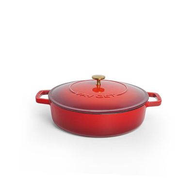 Enameled Cast Iron Dutch Oven Braiser. 28Cm, 3.79L, Cherry Red, Induction & All Hob Compatible, Oven & Grill Safe - Cherry Red