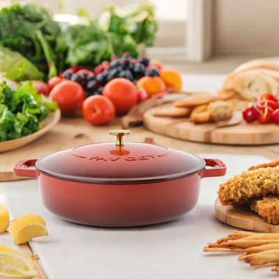 Enameled Cast Iron Dutch Oven Braiser. 28Cm, 3.79L, Cherry Red, Induction & All Hob Compatible, Oven & Grill Safe - Cherry Red