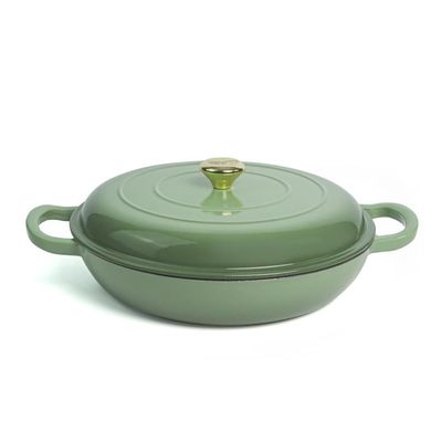 Enameled Cast Iron Dutch Oven Shallow Casserole 12-Inch - Green