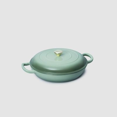 Enameled Cast Iron Dutch Oven Shallow Casserole 12-Inch - Green