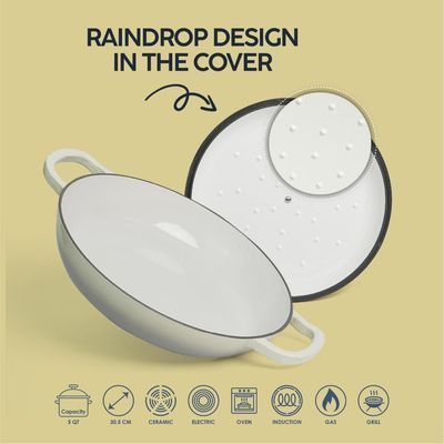 Enameled Cast Iron Dutch Oven Shallow Casserole 12-Inch - Cream