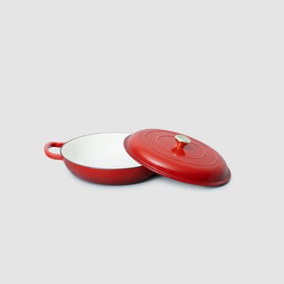 Enameled Cast Iron Dutch Oven Shallow Casserole 12-Inch - Red