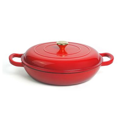 Enameled Cast Iron Dutch Oven Shallow Casserole 12-Inch - Red