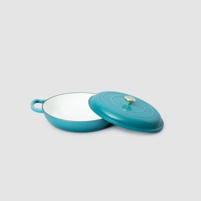 Enameled Cast Iron Dutch Oven Shallow Casserole 12-Inch - Teal