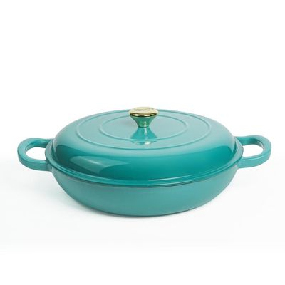 Enameled Cast Iron Dutch Oven Shallow Casserole 12-Inch - Teal