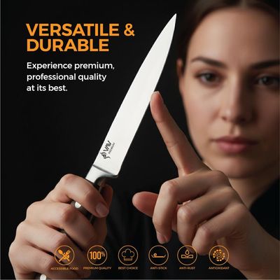 Premium 5-Inch Utility Knife. Comfortable Walnut Wood Handle And Professional Stainless Steel With Long-Lasting Sharpness. - Walnut Wood Color