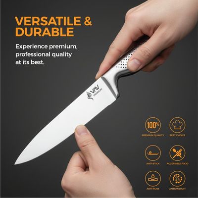 Premium 8-Inch Chef'S Knife. Comfortable And Pleasing Handle And Professional Stainless Steel With Long-Lasting Sharpness. - Silver