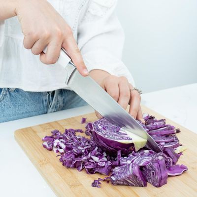 Premium 3-Piece Knives Set. Set Includes: 8-Inch Chef, 5-Inch Santoku & Utility Knives. Comfortable White Handle And Professional Stainless Steel With Long-Lasting Sharpness. - White