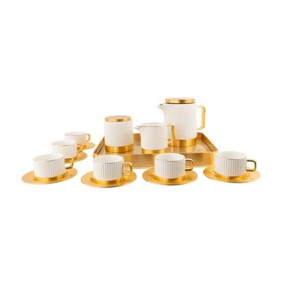 Porcelain 16-Pieces Coffee And Tea Cups Set. 6 Cups (90 Cc = 90 Ml) & 6 Saucers Set + 1 Tray + 1 Coffee Pot (600Cc)+ 1 Sugar Pot (200Cc) + 1 Creamer (200Cc) For 6 People. - Multi Color Porcelain 16-Pieces Coffee And Tea Cups Set. 6 Cups (90 Cc = 90 Ml) & 6 Saucers Set + 1 Tray + 1 Coffee Pot (600Cc)+ 1 Sugar Pot (200Cc) + 1 Creamer (200Cc) For 6 People. - Multi Color