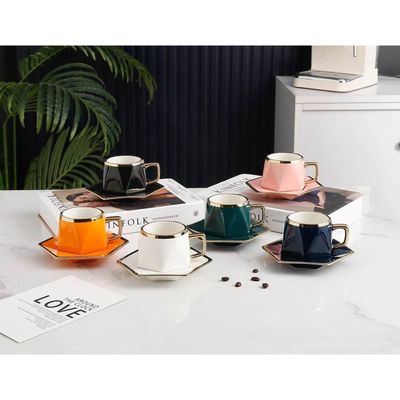12-Piece Porcelain Coffee Cups (200 Cc = 200 Ml) & Saucers Set For 6 People - Multi Color