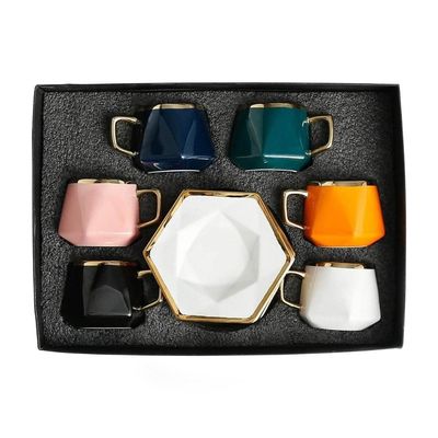 12-Piece Porcelain Coffee Cups (200 Cc = 200 Ml) & Saucers Set For 6 People - Multi Color
