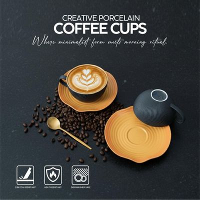 12-Piece Creative Porcelain Coffee Cups (200 Ml - 6.7 Oz) & Saucers Set For 6 People - Multi Color