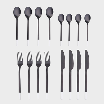 16-Piece Flatware Cutlery Set For 4 People. - Black and White